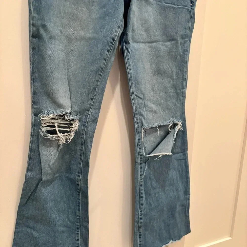 Good American Womens Denim High Rise Jeans Bootcut Distressed Size 8/29 RN151301